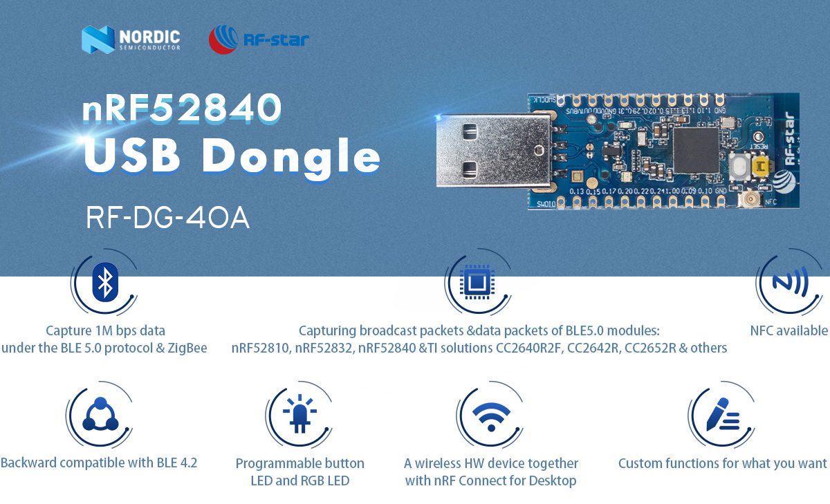 nRF 52840 RF-DG-40A USB Dongle Features 