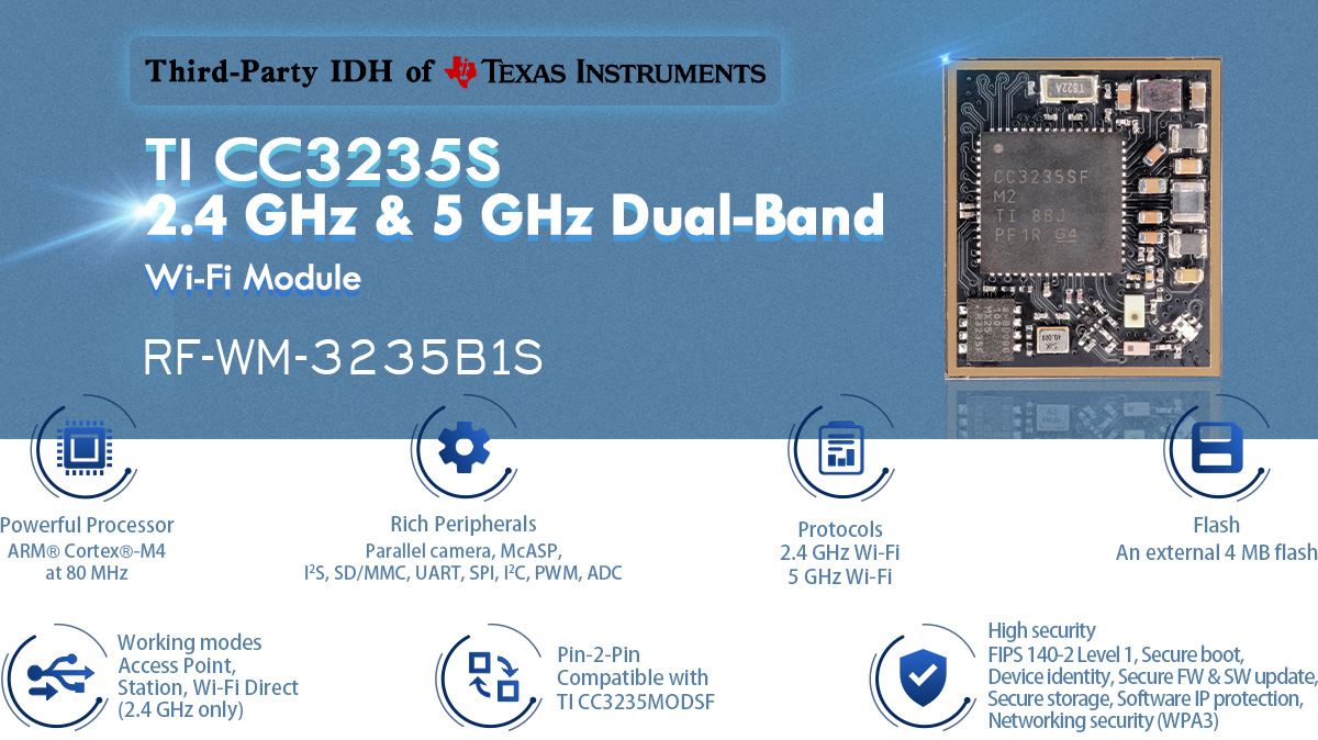 Features of CC3235S 2.4 GHz & 5 GHz Dual-band Wi-Fi Module RF-WM-3235B1S