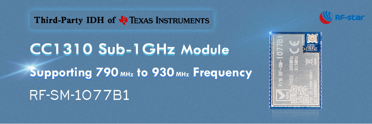 CC1310 Sub-1GHz Module Supporting 790 MHz to 930 MHz Frequency RF-SM-1077B1