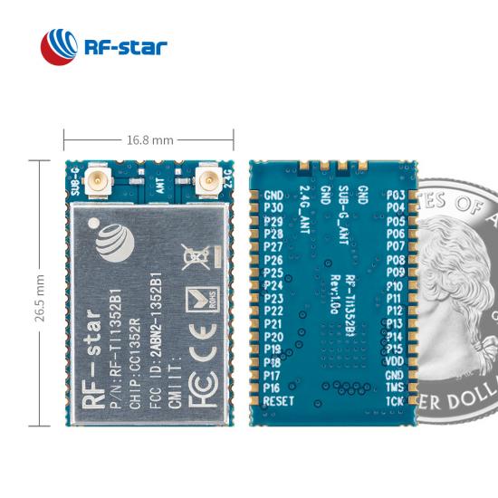 CC1352R Multiprotocol Wireless Module RF-TI1352B1 with Sub-1 GHz and 2.4-GHz bands