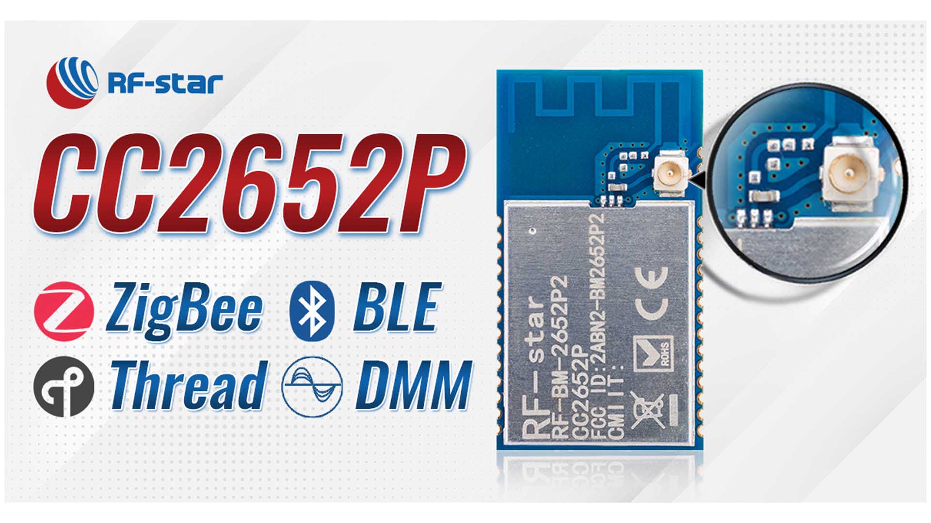 RFstar CC2652P Multi-protocol 2.4 GHz rf ZigBee Module BLE5.1 802.15.4 TI CC2652P for Smart Home